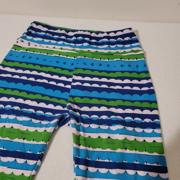OS lularoe Leggings striped scallop blue green white - Picture 6 of 11